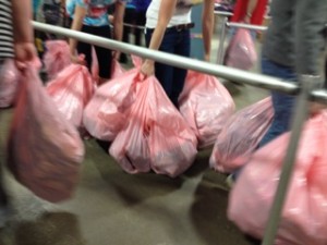 Pink bags waiting to check out!